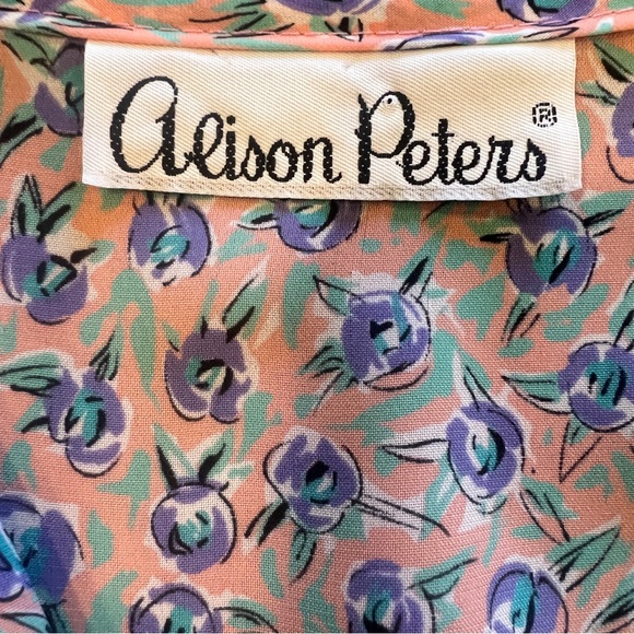 Vintage 80's Alison Peters Blouson Dress Womens Size Large Pink Floral Belted - Picture 11 of 12